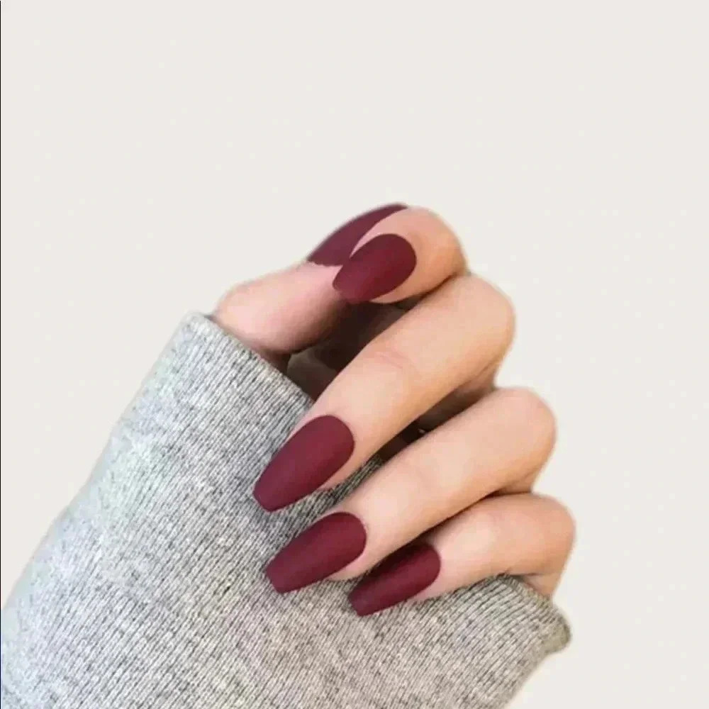 5/$20 Burgundy matte coffin false nails